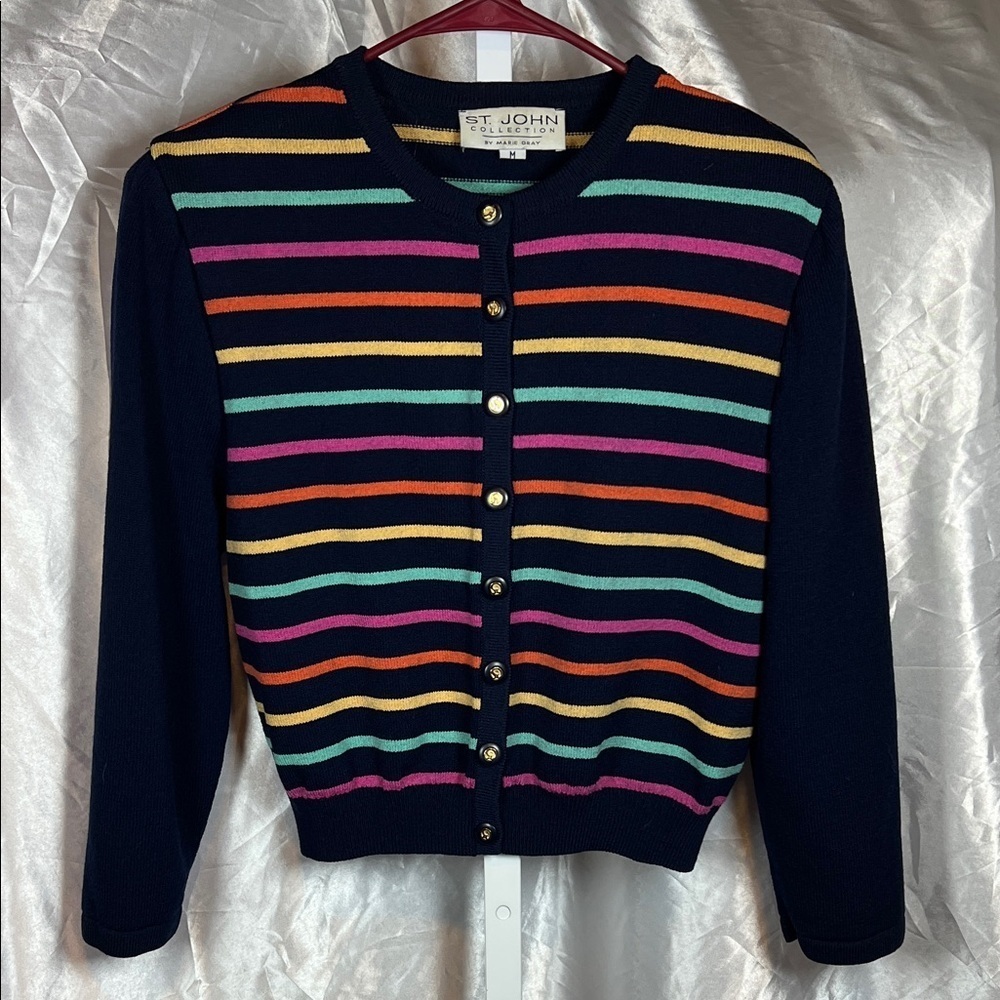 St. John Women's Cardigan - Navy with Multicolor Stripes A0431
